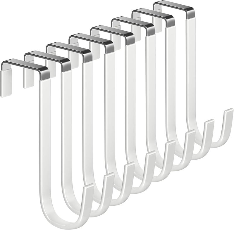 Mars-Rock Over The Door Metal Hooks with Plastic Coating 5.5" Fit 0.5" to 1 3/8" Door 8 Pcs Heavy Duty Single Towel Robe Rack Wreath Bathroom Shower Hanger Shoe Organizer Ironing Board Short White - Image 1